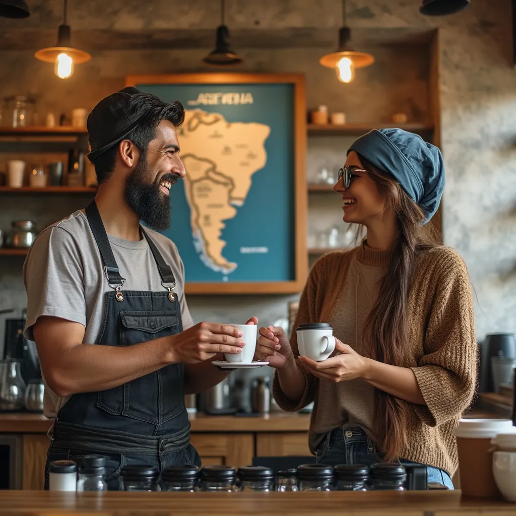 Dos personas brindando con tazas de café en un ambiente acogedor